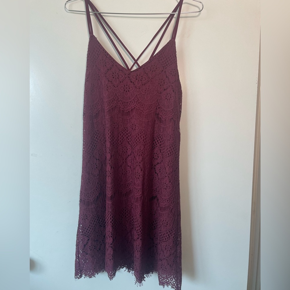 Burgundy lace midi dress